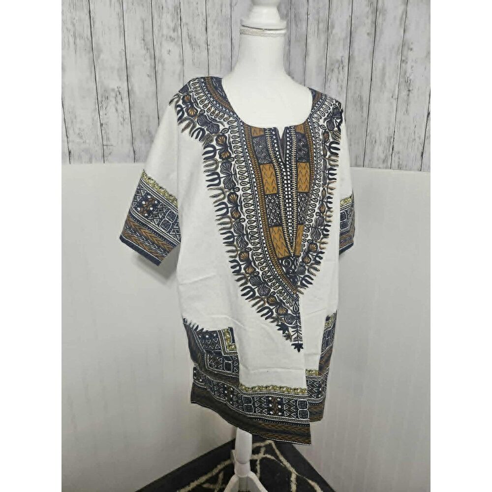 Look At Me Dashiki Inspired Tunic Top Size L African Print Boho Shirt NWT